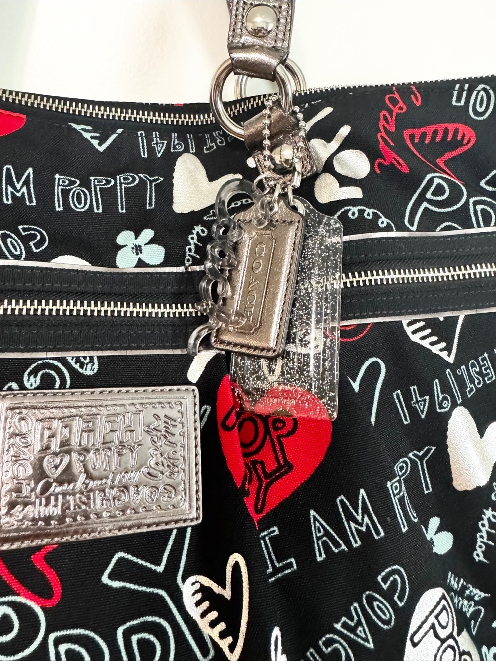 Coach Poppy 2010 Graffiti Glam Tote Shoulder Bag Black Red Silver Style 13852 - Picture 8 of 16
